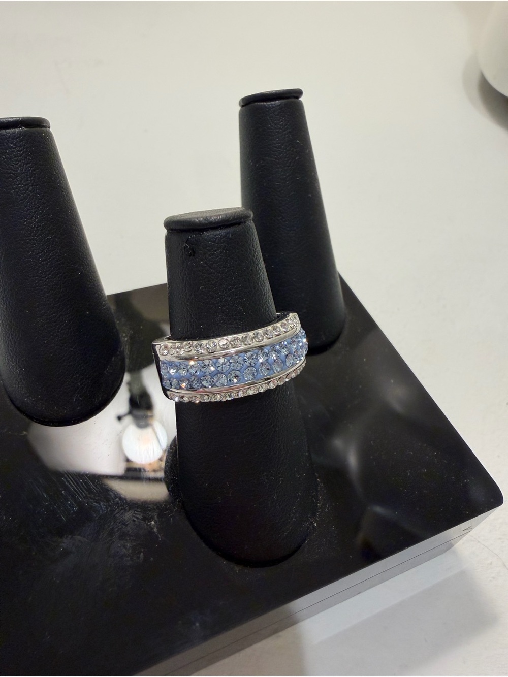 Silver Band Ring with Light Blue Crystal Pavé size 6